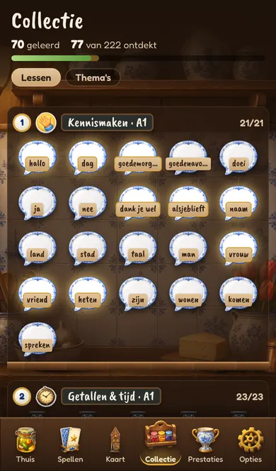 The word collection, sorted by lesson