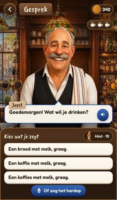 A conversation with Joost in his café: pick the right reply